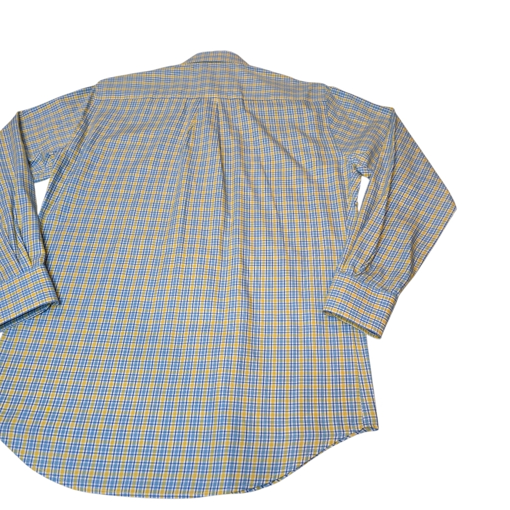 Peter Millar 100% Cotton Button Up L/S Shirt Yellow/Blue Plaid Check, Men's Sz M - Picture 9 of 11